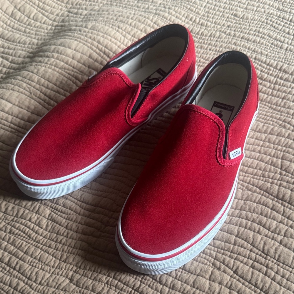 Vans Classic Red Suede Slip-On Shoes